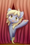  2020 absurd_res blonde_hair blush curtains derp_eyes derpy_hooves_(mlp) digital_media_(artwork) equid female feral friendship_is_magic hair hasbro hi_res hooves looking_at_viewer mammal my_little_pony open_mouth open_smile smile solo symbianl underhoof yellow_eyes 