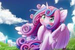  2020 :3 aged_up blush cloud digital_media_(artwork) equid equine feathered_wings feathers female feral flurry_heart_(mlp) friendship_is_magic grass hair hasbro hi_res horn mammal multicolored_hair multicolored_tail my_little_pony plant scenery sky smile solo symbianl winged_unicorn wings 
