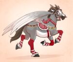  2019 absurd_res antlers bridle brown_eyes brown_hair candy candy_cane christmas clothing dallas_prairiewind dessert digital_media_(artwork) equid equine feathered_wings feathers feral food fur grey_body grey_fur hair hi_res holidays horn jenery legwear looking_back male mammal markings pegasus petplay ponyplay quadruped rear_view roleplay running saddle scarf simple_background solo stockings white_markings wings 