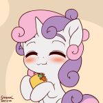  1:1 2020 2d_animation :3 animated blush eating equid equine eyes_closed female feral food frame_by_frame friendship_is_magic hair hasbro hi_res holding_food holding_object horn mammal multicolored_hair my_little_pony nom short_playtime smile solo sweetie_belle_(mlp) symbianl taco two_tone_hair unicorn 