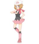  1girl :d beanie black_legwear blonde_hair blue_eyes boots bracelet cosplay dawn_(pokemon) dawn_(pokemon)_(cosplay) dress eyelashes hair_ornament hairclip hat jewelry long_hair looking_at_watch neko19920311 open_mouth over-kneehighs pink_footwear pokemon pokemon_(anime) pokemon_dppt_(anime) pokemon_xy_(anime) red_scarf scarf serena_(pokemon) sidelocks sleeveless sleeveless_dress smile solo thighhighs white_headwear 