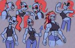  &lt;3 2021 abs absurd_res animal_humanoid biceps blue_body blue_scales bottomwear breasts cleavage clothed clothing crotch_lines denim denim_clothing ear_frill eye_patch eyewear female fish fish_humanoid frill_(anatomy) galactabee hair hi_res humanoid jeans marine marine_humanoid melee_weapon midriff muscular muscular_female muscular_humanoid one_eye_obstructed pants polearm ponytail red_hair scales sharp_teeth solo spear teeth undertale undyne video_games weapon 
