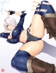  absurdres angel_(kof) ass blue_eyes boots breasts chaps cowboy_boots cropped_jacket fingerless_gloves gloves grey_hair hair_over_one_eye highres jacket large_breasts leather leather_jacket mexican snk st.germain-sal the_king_of_fighters the_king_of_fighters_2001 the_king_of_fighters_xiv toned white_hair 