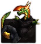  absurd_res alpha_channel anthro beak black_clothing black_hoodie black_topwear bottomwear claws clothing cyrus_(makaronnie) denim denim_clothing dragon green_body green_scales hair hi_res hoodie horn jeans makaronnie male mane mohawk orange_hair pants punk reptile scales scalie shaded signature simple_background solo topwear white_claws yellow_body yellow_eyes 