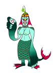  1_eye absurd_res anthro big_breasts bioluminescence breasts crown exposed_breasts female fin fin_frill fish fish_humaniod fish_tail frill_(anatomy) gem gills glowing head_crest head_frill hi_res holding_object lady_mesem marine nipples pearl_(gem) pearl_neckace scales sharp_teeth siren teeth unknowndegenerate 