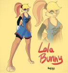  anthro clothed clothing female hair hair_bun hi_res lagomorph leporid lola_bunny long_legs looney_tunes mammal nekosteck paws rabbit solo suggestive warner_brothers 