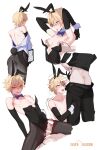  2boys ahegao ass bishounen blonde_hair blue_eyes crossdressing highres hwansang_jungdog multiple_boys nipple_tweak nipples original otoko_no_ko pantyhose penis penis_awe penis_on_face playboy_bunny yaoi 