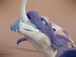  2021 3d_(artwork) 4:3 anthro arceronth blender_(software) blue_body blue_eyes blue_fur digital_media_(artwork) dragon duo feathers female female_prey feral fluffy food fur furred_dragon hi_res horn hungry lothar male male/female male_pred membrane_(anatomy) membranous_wings multicolored_body multicolored_fur open_mouth oral_vore paws scalie sera_(sera) size_difference soft_vore swallowing teeth throat two_tone_body two_tone_fur vore white_body white_fur wings 