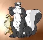  anthro duo lutrine male male/male male_pregnancy mammal mammal_taur membrane_(anatomy) mephitid mephitid_taur mustelid nude pandottermon pregnant sitting skunk skunk_taur standing taur thick_tail webbed_hands 