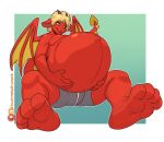  anthro boxers_(clothing) bulge clothing dragon duo feet horn lavenderpandy male male_pregnancy plantigrade pregnant sitting soles underwear wings 