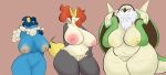  absurd_res amphibian anthro areola big_areola big_breasts big_butt big_nipples breast_squish breasts butt canid canine chesnaught crotch_tuft delphox eyes_closed fan_character female fox frog frogadier group hand_on_hip hi_res huge_breasts huge_butt huge_thighs looking_at_viewer mammal mature_female nintendo nipples plantedpot pok&eacute;mon pok&eacute;mon_(species) presenting presenting_breasts smile squish thick_thighs tongue tongue_out tuft video_games wide_hips 
