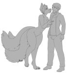  anthro attract breasts canid canine clothing curvaceous curvy_figure duo female foulfrost fox hi_res human humanoid kissing lure male male/female mammal monochrome narusewolf navel paws seductive sensual smoke story story_in_description voluptuous wide_hips 