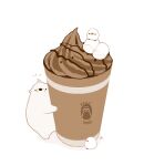  bear bird chai chocolate_syrup commentary cup drink food food_focus highres in_food marshmallow no_humans no_mouth notice_lines original simple_background sitting standing undersized_animal whipped_cream white_background 