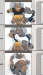  &lt;3 ambiguous_species anthro bed blush bodily_fluids brown_body bulge butt chest_tuft clothed clothing comic duo furniture grey_body hand_holding hi_res hug hyaku_(artist) kissing leg_wrap looking_at_another male male/male male_on_bottom male_on_top motion_lines muscular on_bed on_bottom on_top open_mouth partially_clothed paws romantic_couple sex shirt sleeping surprise sweat topwear tuft underwear undressing white_clothing white_shirt white_topwear 