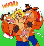  2020 activision anal anal_penetration anthro anthro_on_anthro anthro_penetrated anthro_penetrating anthro_penetrating_anthro anus areola balls blonde_hair bodily_fluids bottomwear breast_lick breasts brown_hair butt clothing crash_bandicoot crash_bandicoot_(series) cum cum_in_ass cum_inflation cum_inside double_anal double_penetration ear_piercing ear_ring english_text erection female female_penetrated fingerless_gloves footwear fur genital_fluids genitals gloves green_eyes group group_sex hair handwear hi_res inflation licking lipstick long_hair makeup male male/female male_penetrating male_penetrating_female mammal marsupial mostly_nude nipples open_mouth orgasm penetration penile penile_penetration penis piercing pussy saliva sex shoes shorts sparrow_(artist) spread_legs spreading sweat tawna_bandicoot teeth text threesome tongue tongue_out trash_bandicoot video_games 