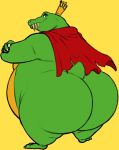 2019 anthro bedroom_eyes belly big_belly big_butt biped black_eyes bottomless bubble_butt butt butt_focus butt_pose cape cape_only clothed clothing crocodile crocodilian crocodylid crossed_arms crown donkey_kong_(series) fangs full-length_portrait green_body green_scales huge_butt itzcharlie king_k._rool kremling looking_at_viewer looking_back looking_back_at_viewer male mostly_nude narrowed_eyes nintendo pecs pinup plantigrade portrait pose rear_view reptile scales scalie seductive short_tail simple_background smile smirk solo standing video_games yellow_background 