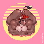  1:1 2020 abstract_background absurd_res anthro ass_up biceps big_butt big_muscles bovid bovine butt cattle clothing ear_piercing facial_hair grumpyfloof hair hi_res horn looking_at_viewer lying male mammal marcus_(grumpyfloof) muscular muscular_anthro muscular_male on_front pecs piercing pink_background pink_clothing pink_underwear sideburns simple_background smile solo thick_thighs thong underwear 