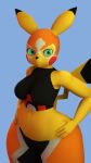  2021 3d_(artwork) 4k 9:16 absurd_res anthro big_butt breasts butt clothed clothing cosplay_pikachu_(costume) curvy_figure digital_media_(artwork) female hi_res looking_at_viewer mask nintendo pikachu pikachu_libre pok&eacute;mon pok&eacute;mon_(species) simple_background solo thick_thighs video_games wide_hips xionxiii yellow_body 