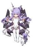  1girl azur_lane bangs blunt_bangs closed_eyes closed_mouth detached_sleeves dress eyebrows_visible_through_hair feral_lemma full_body headgear highres long_hair purple_hair thighhighs unicorn unicorn_(azur_lane) white_dress white_legwear 