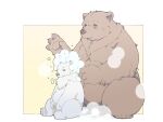  2021 4:3 anthro balls bathing brown_body brown_fur duo eyes_closed fur genitals humanoid_hands inunoshippo kemono male mammal overweight overweight_male polar_bear sitting ursid ursine white_body white_fur 