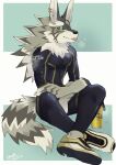  anthro blep canid canine canis chang52084 clothed clothing fur green_eyes jackal male mammal piercing seth_(tas) solo tokyo_afterschool_summoners tongue tongue_out video_games 