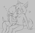  &lt;3 anthro bloodline_(webcomic) canid canine canis clothed clothing duo echo_(bloodline) ember_(bloodline) female happy hi_res male male/female mammal midriff monochrome sitting sleeping tailwag topless w0lfmare wolf 