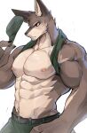  abs anthro biceps canid canine canis chung0_0 chung0u0 fur hi_res male mammal muscular muscular_anthro muscular_male nipples pecs red_eyes simple_background solo white_background 