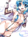  1girl blue_eyes blue_hair breasts cape covered_nipples gloves hair_ornament hairclip large_breasts looking_at_viewer magical_girl mahou_shoujo_madoka_magica miki_sayaka miuku_(marine_sapphire) navel shiny shiny_hair shiny_skin short_hair slingshot_swimsuit solo standing strap_gap swimsuit white_gloves 