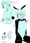  1boy angry animal_ears bar_censor bob_cut bow bowtie bunny_ears censored locon meme_attire monochrome navel necktie nipples original otoko_no_ko penis reverse_bunnysuit reverse_outfit shirt short_hair sitting sweat 