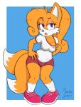  2020 activision anthro blue_eyes blush breasts canid canine clothing coco_bandicoot crash_bandicoot_(series) female footwear fox fusion half-closed_eyes hi_res mammal miles_prower narrowed_eyes open_mouth r0cketjumper shoes signature simple_background solo sonic_the_hedgehog_(series) video_games 