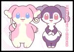  :3 artsy-rc audino black_border border character_name commentary english_commentary gen_5_pokemon gen_8_pokemon highres indeedee indeedee_(female) looking_at_viewer no_humans parody pokemon sanrio signature smile style_parody 