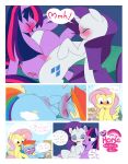  absurd_res anus big_butt butt comic dialogue english_text equid equine female female/female feral fluttershy_(mlp) friendship_is_magic genitals hasbro hi_res horn kryptchild mammal my_little_pony pegasus purple_body pussy rainbow_dash_(mlp) rarity_(mlp) sex text tribadism twilight_sparkle_(mlp) unicorn vaginal white_body winged_unicorn wings 