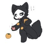  ! 1:1 ambiguous_gender anthro black_body black_fur canid canine canis changed_(video_game) chano food fruit fur mammal open_mouth pawpads paws plant puro_(changed) simple_background solo tangerine_(fruit) white_background wolf 