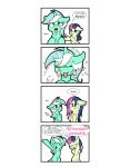  ! absurd_res blush bodily_fluids bonbon_(mlp) comic dialogue drooling english_text equid equine fearingfun female feral friendship_is_magic green_body hasbro hi_res horn lyra_heartstrings_(mlp) mammal my_little_pony saliva simple_background text tongue tongue_out unicorn white_background 