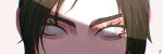  1girl apex_legends bangs black_hair chromatic_aberration close-up eyes highres looking_at_viewer parted_bangs solo ukiyo_okashi white_background white_eyes wraith_(apex_legends) 