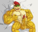  2019 abs anthro balls bed big_muscles bodily_fluids bowser cum cum_on_self ejaculation erection eyes_closed furniture genital_fluids genitals hair hi_res horn humanoid_genitalia humanoid_penis koopa lying male mario_bros masturbation muscular muscular_anthro muscular_male nanbuskhan navel nintendo nipple_fetish nipple_pinch nipple_play nipples nude on_back on_bed open_mouth open_smile pecs penile penile_masturbation penis pillow pinch quads scalie smile solo vein veiny_muscles veiny_penis video_games 