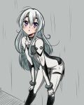  1girl ahoge asortofcolorfag blush boa_(brianoa) chaika_trabant colorized cosplay eyebrows highres hitsugi_no_chaika long_hair looking_at_viewer open_mouth plugsuit purple_eyes silver_hair solo 