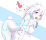  &lt;3 anthro ayatori bedroom_eyes bent_over big_breasts blue_eyes blush bovid breasts butt caprine chest_tuft condom condom_in_mouth eyebrow_through_hair eyebrows eyelashes female fingers fur hair half-closed_eyes hi_res kindred_(lol) lamb_(lol) league_of_legends long_ears long_hair looking_at_viewer mammal markings narrowed_eyes nude riot_games seductive sexual_barrier_device sheep simple_background solo speech_bubble thick_thighs translucent translucent_hair tuft video_games white_background white_body white_fur white_hair 