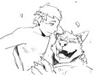  adastra adastra_(series) amicus_(adastra) anthro black_and_white canid canine canis duo echo_project hi_res huger_smot human laugh male mammal marco_(adastra) monochrome petals video_games visual_novel wolf wreath 