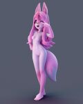  2021 3d_(artwork) 4:5 5_toes anthro blender_(software) brand_new_animal canid canine digital_media_(artwork) feet female fox fur genitals hair hi_res kannonx long_hair mammal nazuna_hiwatashi nipples nude pink_body pink_fur pink_hair pussy solo studio_trigger toes white_body white_fur 