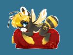  arthropod bee black_body blonde_hair blue_eyes bumble_(bumblewish) bumblewish_(artist) chibi equid equine female feral hair hasbro hi_res horse hymenopteran insect mammal my_little_pony pony solo tattoo white_body white_muzzle wings 