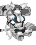  absurd_res alpha_channel anthro breasts canid canine canis cannon cleavage clothed clothing crop_top female fenririan fur hi_res looking_at_viewer mammal mecha_musume military navel ranged_weapon sasha shirt skimpy smile solo tank tank_girl topwear vehicle weapon white_body white_fur wolf wolfeddown 