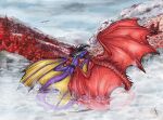  2021 claws day detailed_background dragon duo feral horn membrane_(anatomy) membranous_wings natoli outside partially_submerged scales scalie sky smile spines traditional_media_(artwork) western_dragon wings 
