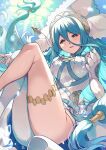  1girl anklet asymmetrical_legwear azura_(fire_emblem) bangs blue_hair blue_ribbon breasts commentary_request dancer detached_sleeves dress elbow_gloves eyebrows_visible_through_hair fingerless_gloves fire_emblem fire_emblem_fates gloves hair_between_eyes highres jewelry long_bangs long_hair looking_at_viewer medium_breasts nakabayashi_zun open_mouth parted_lips pendant ribbon sidelocks signature smile solo strapless strapless_dress submerged underwater veil very_long_hair water white_dress white_gloves white_legwear white_veil yellow_eyes 