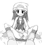  bare_arms bare_shoulders beanie blush boots breasts cleft_of_venus closed_mouth copo_deluxe greyscale hair_ornament hat hikari_(pokemon) long_hair looking_at_viewer monochrome on_grass outdoors panties panties_aside pokemon poketch pussy scarf simple_background sketch small_breasts smile solo spread_legs underwear watch white_background wristwatch 