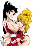  2girls blush breasts capcom cleavage crossover final_fight genryuusai_maki king_of_fighters mai_shiranui maki maki_genryusai multiple_girls shiranui_mai smile snk wink 