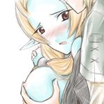  blue_skin breast_grab breasts grabbing large_breasts lowres microspace midna midna_(true) orange_hair pointy_ears solo_focus spoilers the_legend_of_zelda the_legend_of_zelda:_twilight_princess 