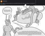  &lt;3 absorption_vore ambiguous_gender amphibian anthro belly big_belly breasts bubble captured claws curious_cat dialogue digital_media_(artwork) duo english_text eyeless featureless_breasts floating forced goo_creature group hi_res humanoid inflatable inflation inside_stomach jacksonbottestr looking_at_viewer machine not_furry q&amp;a robot robot_humanoid series simple_background speech_bubble squish synthetic tadpole talking_to_viewer text trapped vore 