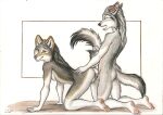  all_fours anthro breasts canid canine canis duo female fur genitals grey_body grey_fur hi_res male male/female mammal orgasm penis plantigrade pussy sex side_boob simple_background syntech tail_grab vaginal white_body white_fur wolf 