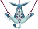  anthro bdsm bodily_fluids bondage bound breasts drooling eeveelution female genital_piercing genitals glaceon hi_res nintendo open_mouth piercing pok&eacute;mon pok&eacute;mon_(species) pussy pussy_piercing rope rope_bondage rope_harness saliva solo suspension the_lost_artist tongue tongue_out video_games 